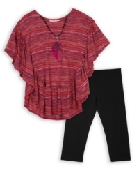 Floaty fashion. She'll stay breezy under the summer sun in this dolman-sleeve top and leggings set from BCX. Floaty fashion. She'll stay breezy under the summer sun in this dolman-sleeve top and leggings set from BCX.