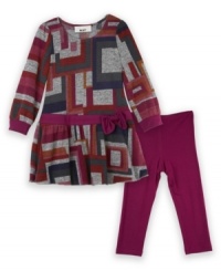 She can put the fun in funky with the modern print on this hacci dress, with matching leggings, from BCX. She can put the fun in funky with the modern print on this hacci dress, with matching leggings, from BCX.