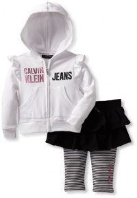 Calvin Klein Baby-Girl's Infant Hooded Top With Skegging, White, 24 Months