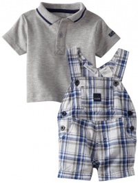 Calvin Klein Baby-Boys Newborn Polo Top With Plaided Shortall, Gray, 3/6 Months Calvin Klein Baby-Boys Newborn Polo Top With Plaided Shortall, Gray, 3/6 Months