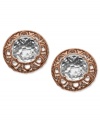 Elegant swirls with a touch of vintage appeal. Town & Country's beautiful stud earrings combine a sterling silver and cut-out 14k rose gold setting with stunning round-cut white quartz (4-1/2 ct. t.w.). Approximate diameter: 5/8 inch.