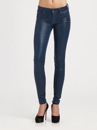 With a figure-complementing rise and leather-like finish, these sleek skinnies have more recovery than other stretch fabrics. THE FITLeg opening, about 10Medium rise, about 8Inseam, about 30THE DETAILSZip flyFive-pocket style93% cotton/6% polyester/1% spandexMachine washMade in USA of imported fabricModel shown is 5'9 (175cm) wearing US size 4. With a figure-complementing rise and leather-like finish, these sleek skinnies have more recovery than other stretch fabrics. THE FITLeg opening, about 10Medium rise, about 8Inseam, about 30THE DETAILSZip flyFive-pocket style93% cotton/6% polyester/1% spandexMachine washMade in USA of imported fabricModel shown is 5'9 (175cm) wearing US size 4.
