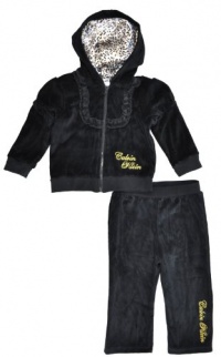 Calvin Klein Infant Girls Black & Cheetah Velour 2Pc Pant Set (24M)