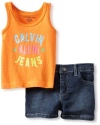 Calvin Klein Baby-girls Infant Top With Denim Short, Assorted, 24 Months