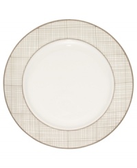 Dressed in a fine diamond grid of bronze and warm taupe, the bread and butter plates in the Veneto collection are tailored for formal dining and everyday elegance in bone china. Dressed in a fine diamond grid of bronze and warm taupe, the bread and butter plates in the Veneto collection are tailored for formal dining and everyday elegance in bone china.