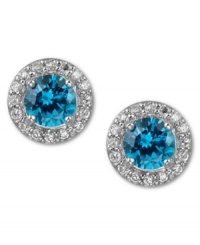 Blue perfection. B. Brilliant's pretty circular stud earrings feature round-cut London blue cubic zirconias encircled by round-cut clear zirconias (3 ct. t.w.) set in sterling silver. Approximate diameter: 3/8 inch.
