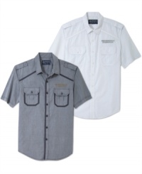Attention! Make them take notice of your look when you're wearing one of these military shirts from American Rag. Attention! Make them take notice of your look when you're wearing one of these military shirts from American Rag.