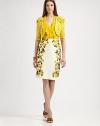 Textural woven cotton, tailored in a classic pencil silhouette and decorated with beaded floral embroidery.Beaded floral embroideryConcealed back zipAbout 24 long98% cotton/2% polyesterDry cleanMade in USA of imported fabricOUR FIT MODEL RECOMMENDS ordering true size. Additional Information Women's Premier Designer & Contemporary Size Guide 
