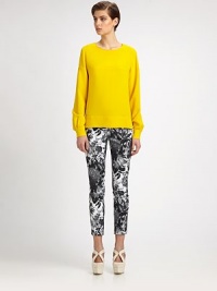 Slim-fitting denim in a cropped silhouette, updated with a feminine, on-trend floral print.Self waistband with belt loopsZip fly with button closureSide slash pocketsBack patch pocketsInseam, about 27Cotton/elastaneDry cleanMade in ItalyModel shown is 5'10 (177cm) wearing US size 4. Slim-fitting denim in a cropped silhouette, updated with a feminine, on-trend floral print.Self waistband with belt loopsZip fly with button closureSide slash pocketsBack patch pocketsInseam, about 27Cotton/elastaneDry cleanMade in ItalyModel shown is 5'10 (177cm) wearing US size 4.