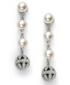 Polished to perfection. Eliot Danori's elegant drop earrings feature 3 shimmering simulated pearls (6 mm) set in rhodium-plated mixed metal with a glass ball accent. Approximate drop: 1-1/4 inches.