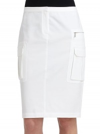 THE LOOKZip fly with hook-and-bar closureSide zip pocketDual side cargo pocketsVented back hemTHE FITAbout 22 from natural waistTHE MATERIAL96% cotton/4% elastaneCARE & ORIGINDry cleanImportedModel shown is 5'11 (180cm) wearing US size 4. THE LOOKZip fly with hook-and-bar closureSide zip pocketDual side cargo pocketsVented back hemTHE FITAbout 22 from natural waistTHE MATERIAL96% cotton/4% elastaneCARE & ORIGINDry cleanImportedModel shown is 5'11 (180cm) wearing US size 4.