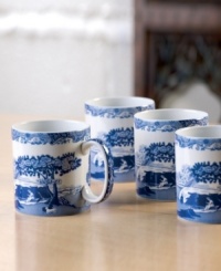 A charming rendition of the Italian countryside, the Blue Italian pattern is a beloved classic in tableware. This beautiful set of mugs features the famous blue and white design framed by an Imari border, inspired by Chinese porcelain. A charming rendition of the Italian countryside, the Blue Italian pattern is a beloved classic in tableware. This beautiful set of mugs features the famous blue and white design framed by an Imari border, inspired by Chinese porcelain.