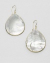 From the Slice Collection. The natural iridescence of gleaming mother-of-pearl is exquisitely contoured into teardrop shape. White mother-of-pearl 18k gold Drop, about 2½ Width, about 1¼ Ear wire Imported 