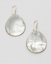 From the Slice Collection. The natural iridescence of gleaming mother-of-pearl is exquisitely contoured into teardrop shape. White mother-of-pearl 18k gold Drop, about 2½ Width, about 1¼ Ear wire Imported 