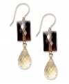 A neutral blend. Rectangular smokey quartz (8 ct. t.w.) and citrine (6 ct. t.w.) adorn these stunning drop earrings. Set in 14k gold. Approximate drop: 1-1/2 inches.