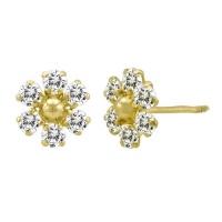 14K Yellow Gold Flower CZ Stud Earrings for Little Girls & Babies