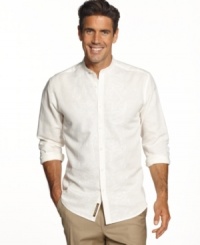 Kick back in comfort and style with this embroidered linen-blend shirt from Cubavera. Kick back in comfort and style with this embroidered linen-blend shirt from Cubavera.