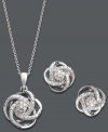 Tie your whole look together. A chic knotted design decorates this stunning pendant and earrings set. Crafted in sterling silver with sparkling, round-cut diamonds (1/4 ct. t.w.). Approximate length: 18 inches. Approximate drop: 1/2 inch. Approximate earring diameter: 1/4 inch.