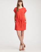 Fine matte crepe in an easy-fit shift, cinched by a shape-defining drawstring waist.Round-neckDropped shouldersShort sleevesChest pocketDropped drawstring waistCenter back zipperAbout 35 from shoulder to hemPolyesterDry cleanImportedModel shown is 5'10 (177cm) wearing US size 4.