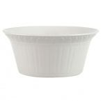 This collection of classic white, patterned dinnerware and serveware is remarkable for its ability to coordinate with a variety of table linen and flatware patterns.