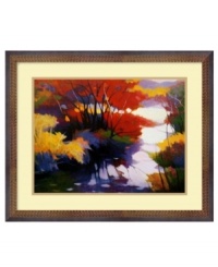 Fiery red and yellow foliage reflects the lingering heat of summer in this brilliant landscape by Tadashi Asoma. Gold beads give the distressed wooden frame a look nearly as striking as the artwork. Fiery red and yellow foliage reflects the lingering heat of summer in this brilliant landscape by Tadashi Asoma. Gold beads give the distressed wooden frame a look nearly as striking as the artwork.