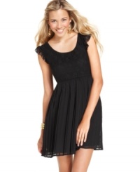 A femme lace bodice plus a pretty pleated skirt equal one crush-worthy dress from Be Bop! Style it with metallic accessories for a look that's ultra-girly and majorly luxe! A femme lace bodice plus a pretty pleated skirt equal one crush-worthy dress from Be Bop! Style it with metallic accessories for a look that's ultra-girly and majorly luxe!