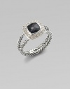 From the Petite Albion Collection. A faceted black onyx square, framed in diamonds, on a split cable band of sterling silver. Diamonds, 0.20 tcw Black onyx Sterling silver About ¼ square Imported