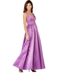 A fashion-forward color and a timeless silhouette mix on Jessica Simpson's latest gown. The wide waistband is sequined and beaded for extra sparkle! (Clearance) A fashion-forward color and a timeless silhouette mix on Jessica Simpson's latest gown. The wide waistband is sequined and beaded for extra sparkle! (Clearance)