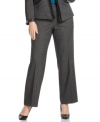 Suit up in style with Calvin Klein's plus size straight leg pants, accented by faux leather trim.