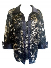 R&M RICHARDS Women's Plus Size Jacquard Lace Twinset Blouse/Jacket Combination Top-BLACK/GOLD-24W R&M RICHARDS Women's Plus Size Jacquard Lace Twinset Blouse/Jacket Combination Top-BLACK/GOLD-24W