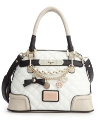 Find the one you've been waiting for with the Amour satchel from GUESS. Sparkling charms and shiny pale goldtone hardware add a pretty polished feel to this eclectic quilted look. Find the one you've been waiting for with the Amour satchel from GUESS. Sparkling charms and shiny pale goldtone hardware add a pretty polished feel to this eclectic quilted look.