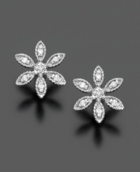 Good taste is always in season. Pair any look with these delicate flower-shaped studs for extra shine. Crafted in 14k white gold with sparkling diamond accents. Good taste is always in season. Pair any look with these delicate flower-shaped studs for extra shine. Crafted in 14k white gold with sparkling diamond accents.