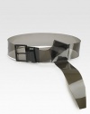 Wide, transparent belt with slip knot construction and a contrasting adjustable buckle closure. About 2½ widePVCImported of Italian materials