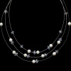 Chuvora Pearl and Clear Crystal 3-Strand Necklace with Lobster Claw Clasp 16''-19''