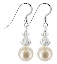 SCER357 Sterling Silver White Imitation Pearl and Clear AB Crystal Earrings Made with Swarovski Elements SCER357 Sterling Silver White Imitation Pearl and Clear AB Crystal Earrings Made with Swarovski Elements
