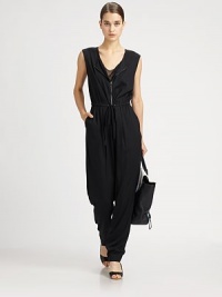 Sleeveless silhouette, drawstring waistband and an exposed front zipper modernize this retro silk-rich design. Front zipperSleevelessDrawstring waistbandSlash pockets93% silk/7% elastaneDry cleanImportedModel shown is 5'10 (177cm) wearing US size 4. Sleeveless silhouette, drawstring waistband and an exposed front zipper modernize this retro silk-rich design. Front zipperSleevelessDrawstring waistbandSlash pockets93% silk/7% elastaneDry cleanImportedModel shown is 5'10 (177cm) wearing US size 4.