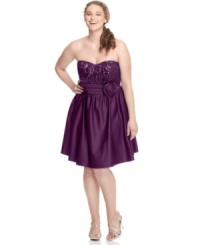 Look divine while you shine in Ruby Rox's strapless plus size dress, flaunting a sequined top and A-line skirt.