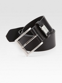 Exceptional craftsmanship defines this smooth leather design with a polished metal, logo-embossed buckle.LeatherAbout 1½ wideImported Exceptional craftsmanship defines this smooth leather design with a polished metal, logo-embossed buckle.LeatherAbout 1½ wideImported