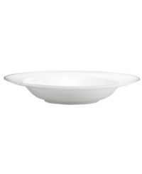 A fine mist of platinum dots settles along the sumptuous white china of this Alana Platinum rim soup bowl, bringing elegant allure to every memory-making occasion. From Noritake.