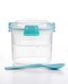 Mornings don't have to be a mess! Start out right with a balanced breakfast in this handy to-go container with rubberized airtight seal, two compartments to separate wet and dry ingredients and a snap-in spoon. Ideal for taking yogurt, granola, milk or cereal on the go and enjoying when you have a minute to spare. Limited lifetime warranty.