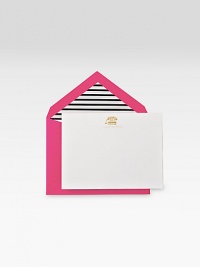 Highlighting the joys of a long chat on the telephone, this hand-engraved card, embellished with a miniature gold phone, fits perfectly inside a black and white striped, hot pink envelope.Includes 10 cards and 10 lined envelopesBlank insideHigh-quality, fluorescent white imaging finish cotton paperEach, about 5W X 6HMade in USA Highlighting the joys of a long chat on the telephone, this hand-engraved card, embellished with a miniature gold phone, fits perfectly inside a black and white striped, hot pink envelope.Includes 10 cards and 10 lined envelopesBlank insideHigh-quality, fluorescent white imaging finish cotton paperEach, about 5W X 6HMade in USA