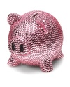 Start saving in style with this ceramic piggy bank embellished with rhinestones. Adorable sparkling pig arrives in a satin-lined box with extra rhinestones, making it the perfect gift.