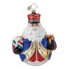 A bright, red, white, blue and gold Santa holiday ornament.