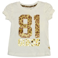 GUESS Kids Girls Little Girl Logo Puff-Sleeve Top, CREAM (6X) GUESS Kids Girls Little Girl Logo Puff-Sleeve Top, CREAM (6X)