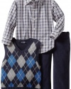 Izod Kids Boys 2-7 Argyle Sweater Vest Plaid Shirt and Pant 3 Piece Set, Sport Navy, 6 Regular