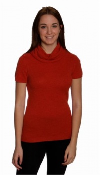 (H68085-M) Magaschoni Signature Cashmere Cap Sleeve Turtleneck Sweater in Red Orange Mouline Size: M