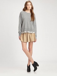 Dropped shoulders, contrast hem and an exposed back zipper rejuvenate this comfy jersey classic. CrewneckDropped shouldersLong sleevesContrast hemBack zipper50% wool/35% modal/10% nylon/5% cashmereDry cleanImportedModel shown is 5'10 (177cm) wearing US size Small. Dropped shoulders, contrast hem and an exposed back zipper rejuvenate this comfy jersey classic. CrewneckDropped shouldersLong sleevesContrast hemBack zipper50% wool/35% modal/10% nylon/5% cashmereDry cleanImportedModel shown is 5'10 (177cm) wearing US size Small.