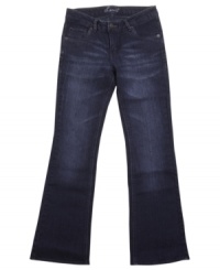 Fitted through the thigh and flared toward the ankle, these bootcut jeans from Levi's give her a care-free yet stylish look. Fitted through the thigh and flared toward the ankle, these bootcut jeans from Levi's give her a care-free yet stylish look.