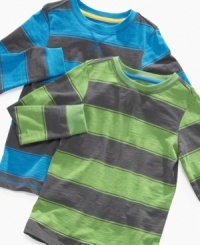 Sweet style. He can look cool and keep comfy in these long-sleeve striped rugby shirts from Greendog. Sweet style. He can look cool and keep comfy in these long-sleeve striped rugby shirts from Greendog.