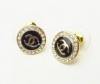Crystal Gold Logo Black Stud Earrings (Earring Diameter : 1/2'') Top 02